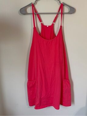 Women's Bright Pink Sleeveless Pocket Tank Dress